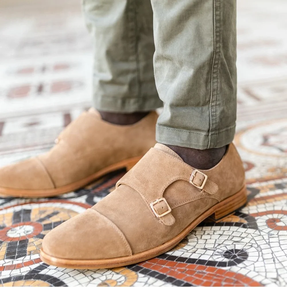 1901 Albany Double Monk Strap Tan suede